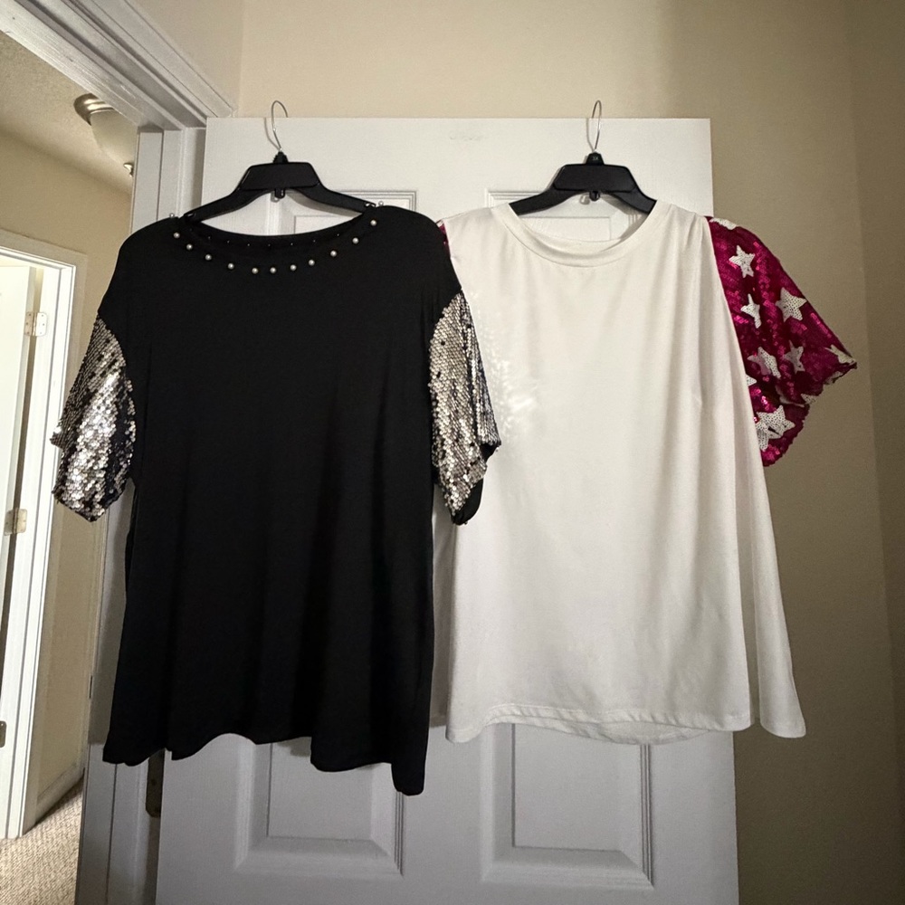 Lot of 2 Sequin Sleeve Tops-Size 1X-EUC-worn once